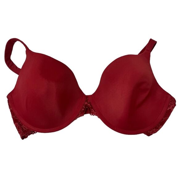Lilyette Red Floral Lace Unpadded Underwire Bra SZ 40DD 40E - Picture 1 of 3